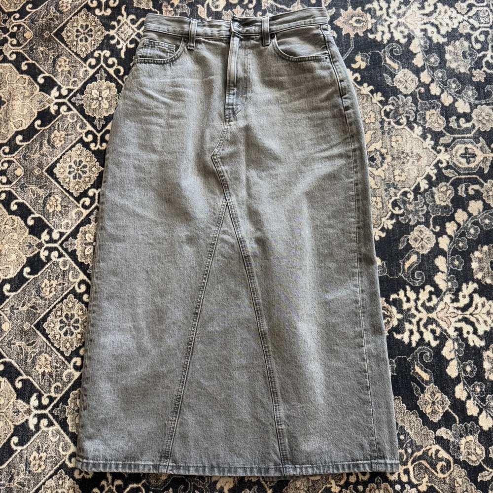 Uniqlo Denim Panel Back Slit Midi Skirt Gray Size 2